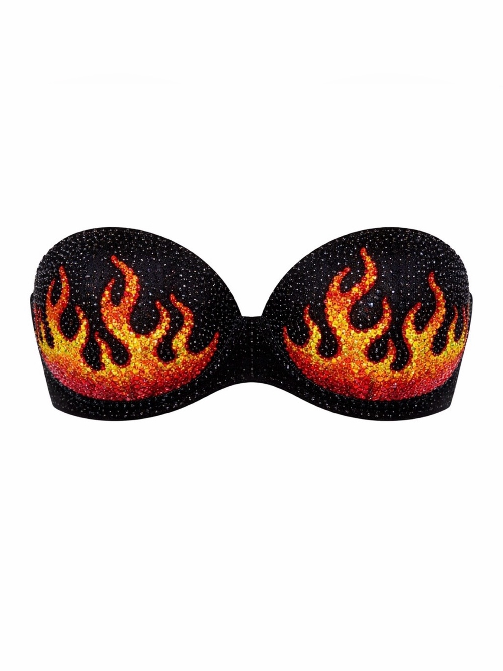 42D Red Orange Yellow Flames Design Rhinestone Crystal Glam Bra New